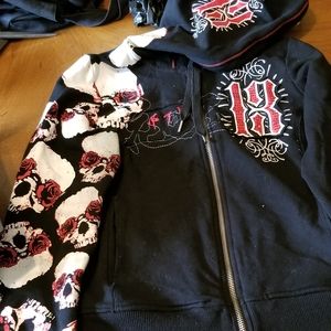 Pepe Jeans hoodie black red skull flowers punky